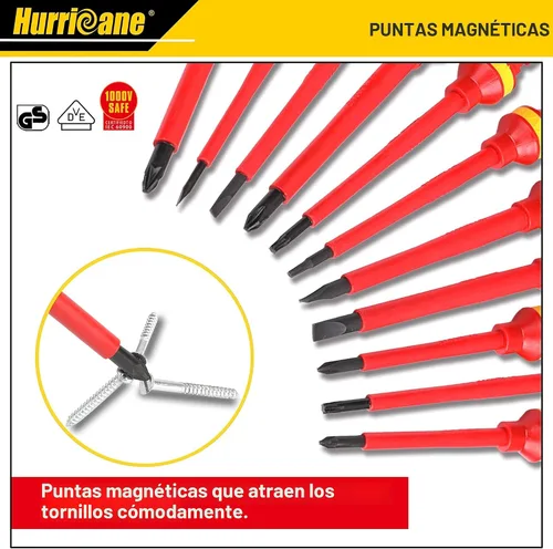 Miniatura 3 de HURRICANE Juego de destornilladores eléctricos aislados de 1000 V, todo en uno, profesional de primera calidad, 13 piezas CR-V magnético Phillips