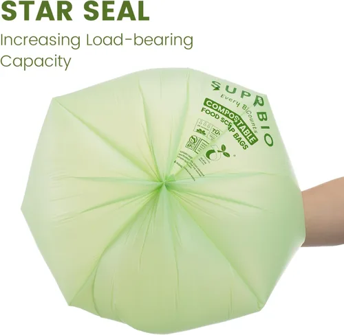 Miniatura 4 de SUPERBIO Bolsas compostables para residuos de alimentos de 2.6 galones, 100 unidades, 1 paquete, bolsas de desechos de alimentos con parte superior