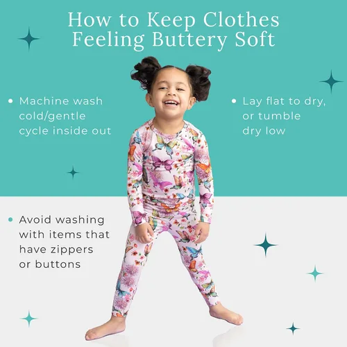 Miniatura 67 de Posh Peanut Pijamas para niñas, suaves, de viscosa de bambú para niños, pijamas a juego de manga larga para niñas
