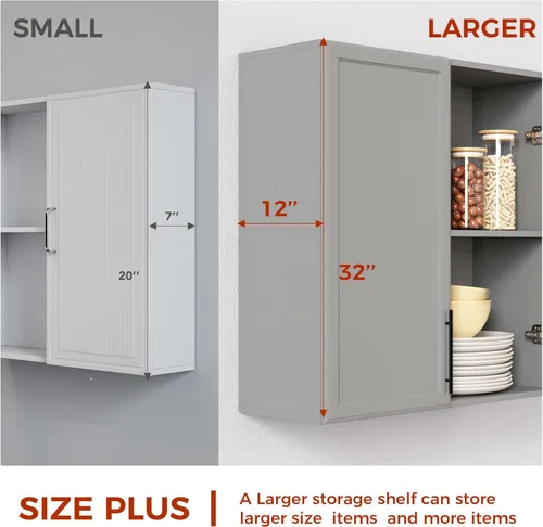 Miniatura 5 de Furnaza Armario de Pared para Lavandería de 30" de Ancho con Estante Ajustable, Armarios de Cocina Montados en la Pared con Dos Puertas Shaker