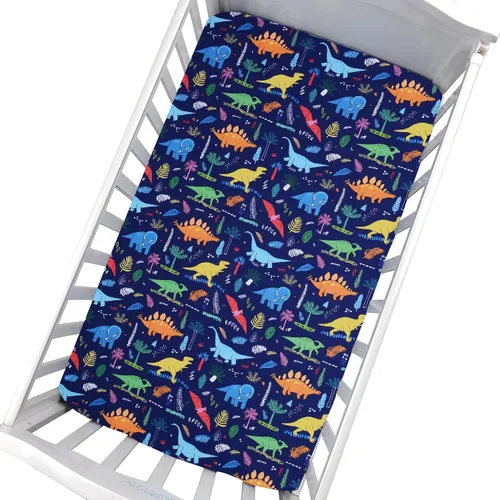 Miniatura 2 de Cloele Sábana Ajustable para Cuna con Dinosaurios - Bebé 100% Poliéster Paquete de 1 Sábana para Cuna Estándar y Colchones de Niños Pequeños - Azul