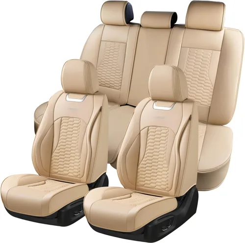 Miniatura 12 de Coverado Juego completo de fundas de asiento de automóvil, fundas rojas para asientos delanteros y traseros, de piel de napa impermeable, cojín