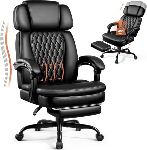 TAVATA Silla de oficina ejecutiva de 400 libras con reposapiés, silla de oficina ergonómica grande y alta con soporte lumbar, respaldo alto Negro