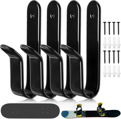 Zonon 4 clips horizontales de montaje en pared para snowboard, estante de pared para patineta, soporte de pared para patineta, estante de exhibición