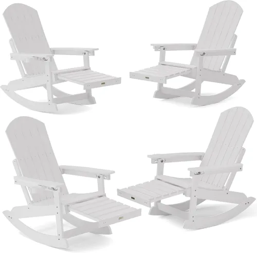 Miniatura 28 de YEFU Sillas Adirondack con otomana retráctil: sillas mecedoras Adirondack de gran tamaño, respaldo alto ajustable de 5 niveles, balancín para Gris
