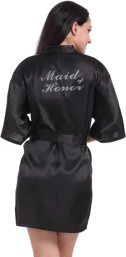 Miniatura 36 de Bata de boda para mujer, para novia, dama de honor, corta, de satén, kimono, batas de seda para prepararse, fiesta nupcial