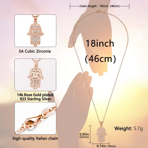 Miniatura 14 de Aniu Joyería de plata de ley 925 Hamsa de Fátima para mujer con circonita cúbica, viene con caja de regalo negra