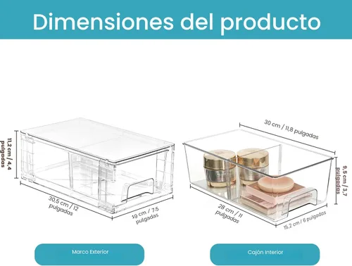 Miniatura 3 de Vtopmart - Paquete de 4 cajones de almacenamiento apilables, organizadores de cajones acrílicos transparentes con asas, fácil montaje