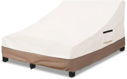 Okcool Funda 100% impermeable para tumbona doble ancha para patio, lona resistente 600D, 80 pulgadas, para exteriores, beige y marrón