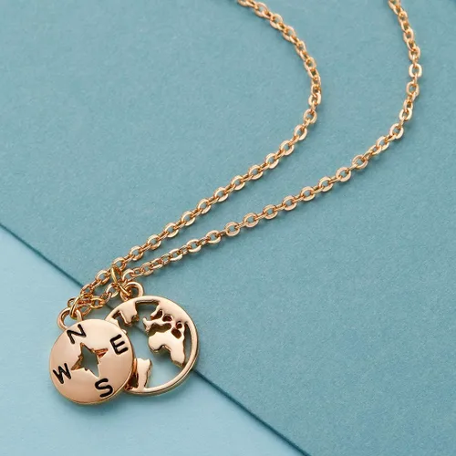 Miniatura 5 de Zealmer Collar delicado con colgante de brújula y mapa del mundo chapado en oro de 18 quilates, regalo de graduación para amigos