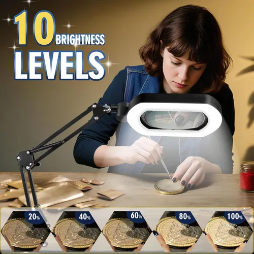 Miniatura 5 de Lupa cuadrada de 12X con luz y soporte con 144 LED de brillo, 5 modos de color, lupa iluminada manos libres, 10 brillo regulable, lámpara
