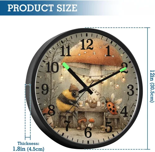 Miniatura 3 de Luminous Voice-Activated Clock Non-Ticking Silent Battery Operated Small Analog Clock Retro Bees 12 Inch for Office, Home, Bathroom, Kitchen