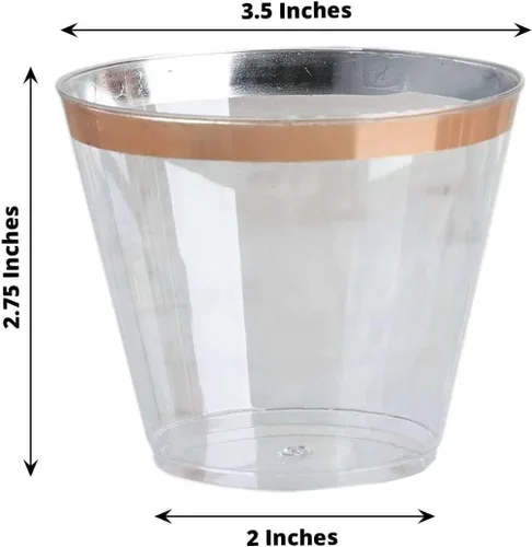 Miniatura 3 de Efavormart - Juego de 12 vasos de plástico de oro rosa de 10 onzas, diseño de borde para decoración de boda