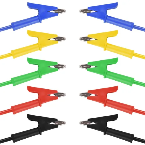 Miniatura 6 de WGGE - Juego de 5 cables de prueba con pinzas de cocodrilo de doble punta, cable de alambre de prueba de 15A con clips aislantes, cable resistente