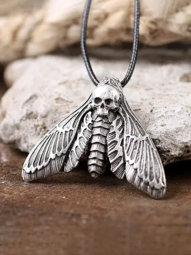 Miniatura 6 de HAQUIL Collar con colgante de calavera de aleación con cabeza de halcón de la muerte con cordón de cuero para mujeres y niñas 198 pulgadas Metal