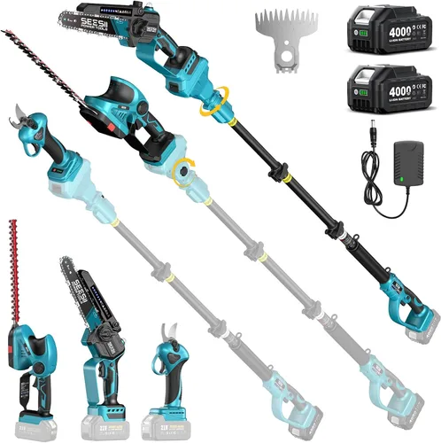 Miniatura 17 de Seesii Mini motosierra, mini motosierra de 6 pulgadas, inalámbrica, de mano, con 2 baterías, para cortar árboles, cortar madera, el mejor regalo Azul