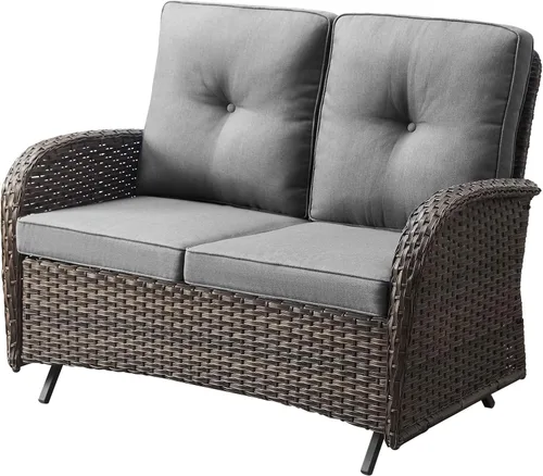 Miniatura 13 de Belord Banco planeador para exteriores, sofá biplaza para patio, capacidad de peso de 500 libras, sofá de mimbre de 2 plazas, muebles pequeños