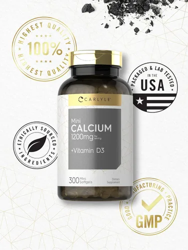 Miniatura 5 de Carlyle Calcio 1200 mg con vitamina D3 300 cápsulas blandas Suplemento sin OMG y sin gluten