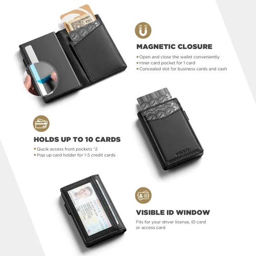 Miniatura 22 de VULKIT Billeteras delgadas para hombre, con bloqueo RFID, diseño minimalista con capacidad para hasta 11 tarjetas, Negro -, Minimalista