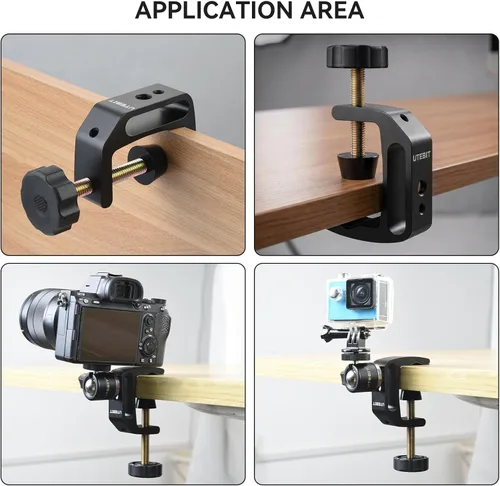 Miniatura 9 de UTEBIT Abrazadera universal en C para soporte de montaje de escritorio, abrazadera en C de escritorio de 3.7"-5.7", abrazadera de soporte