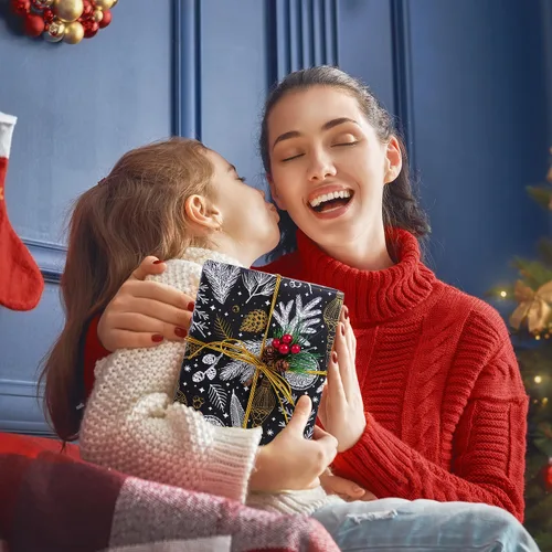Miniatura 6 de Papel de regalo de Navidad, papel de regalo de Navidad de papel kraft negro y dorado con lámina, rollo jumbo, papel de regalo negro y blanco