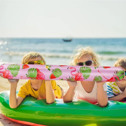 Miniatura 7 de Karenhi Paquete de 4 fideos inflables para piscina, flamenco, hoja de palmera, jumbo, flotadores inflables tropicales hawaianos para fiesta acuática