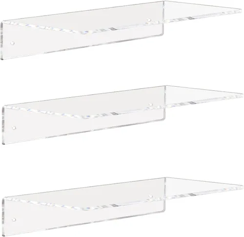 Miniatura 8 de Weiai Estantes acrílicos transparentes de 12 pulgadas, estante flotante montado en la pared para almacenamiento en la pared, juego de 2