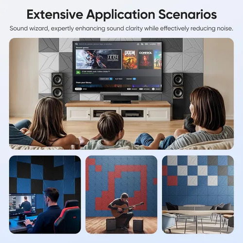 Miniatura 6 de Paquete de 12 paneles acústicos de 12 x 12 x 0.4 pulgadas para absorción de sonido de pared, paneles de sonido cuadrados autoadhesivos de rayas P