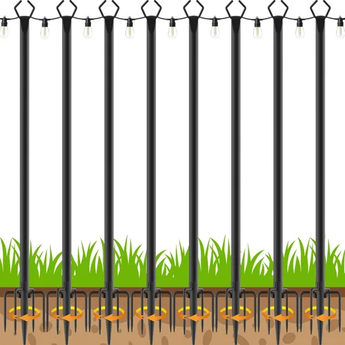 Miniatura 15 de AILBTON 10Ft String Light Poles 6 Pack,Light Poles for Outside Lights,Outdoor with Fence Brackets Hanging Lights,Metal Stand Deck Patio Backyard