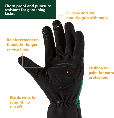 Miniatura 3 de COOLJOB Guantes de jardín de poda de rosas a prueba de espinas para hombres, manga larga, acolchados, para trabajo en el patio, para arbusto, mora