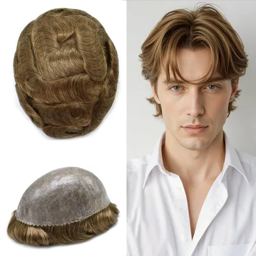 Miniatura 19 de Toupee - Sistema de reemplazo de cabello humano real de 0.004 in para hombres, con inyección, poliuretano duradero, piel fina, línea capilar
