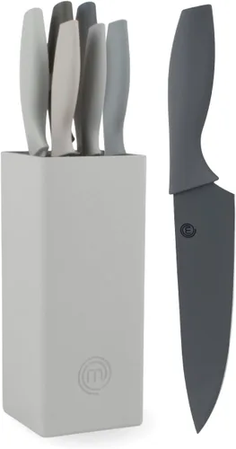 MasterChef Juego de Bloque de Cuchillos de 6 Cuchillos de Cocina, Cuchillas de Acero Inoxidable Extra Afiladas para Corte Profesional con TIERRA