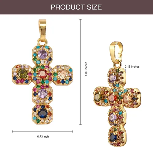 Miniatura 2 de 5 colgantes de cruz de circonita cúbica de latón, chapado en oro real de 16 quilates, para joyería, collares, pulseras, manualidades