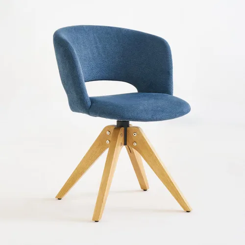 GrandNoor Silla giratoria moderna de mediados de siglo con patas de madera maciza, silla de escritorio de oficina en casa, sin ruedas, silla de Azul