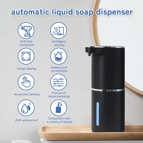 Miniatura 4 de Dispensador de jabón espumoso, dispensador automático de jabón, dispensador automático de jabón de 13.5 oz/13.5 fl oz, sin contacto, recargable por