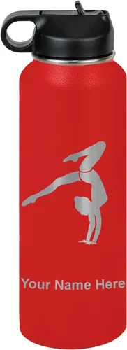 Miniatura 8 de LaserGram Botella de agua personalizada, soporte de mano de gimnasta, acero inoxidable de doble pared aislada al vacío con popote superior, regalo