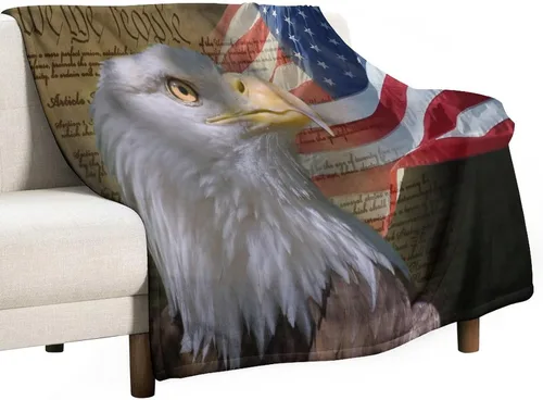 Miniatura 8 de Manta de bandera estadounidense con águila calva, decoración patriótica, forro polar esponjoso, grueso, tamaño grande, suave para sofá, silla, cama