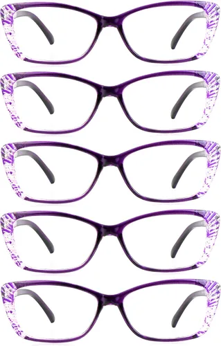 LifeArt - 5 pares de anteojos de lectura, con filtro de luz azul, para la computadora, para mujeres y hombres, marco de anteojos de moda (5 morados,