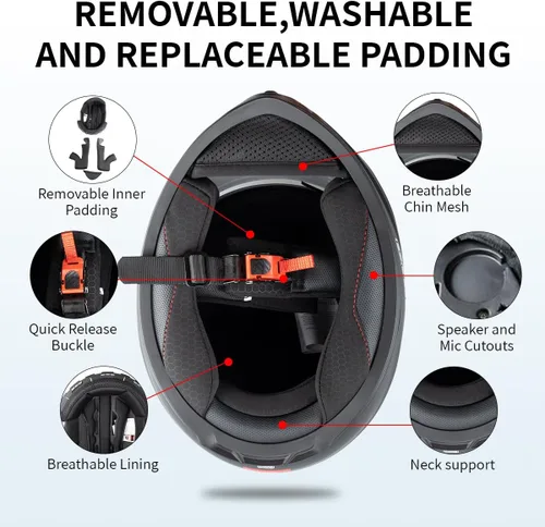 Miniatura 4 de Casco de motocicleta de cara completa, aprobado por DOT, casco de bicicleta de calle para adultos, hombres y mujeres, carcasa de ABS con visera