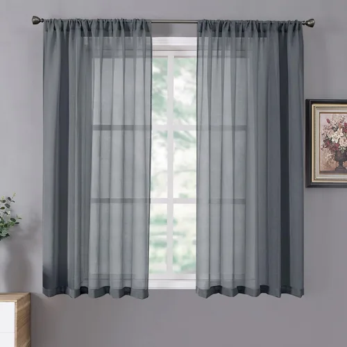 Miniatura 41 de Tollpiz - Juego de 2 paneles de cortinas de velo traslúcidas para media ventana, cortas, con textura de lino y bolsillo para cortinero, filtran
