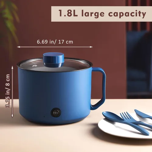 Miniatura 2 de 2 Piezas 1.8L Olla Eléctrica para Ramen Olla Caliente Eléctrica Cocinadora de Fideos de Doble Potencia, Protección contra Hervir en Seco