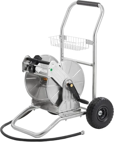 Carro portamangueras de jardín Giraffe Tools con ruedas, carrito de manguera de agua de acero inoxidable resistente, capacidad de 200 pies de 1/2,