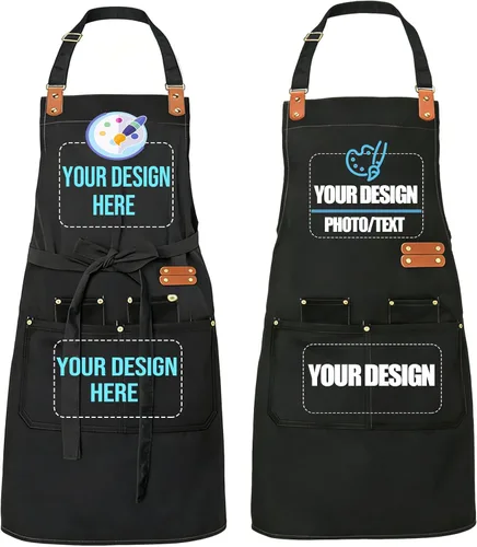 Miniatura 9 de BeautyWill Delantal personalizado personalizado para hombres y mujeres, delantales de cocina personalizados con bolsillos, nombre, texto, logotipo
