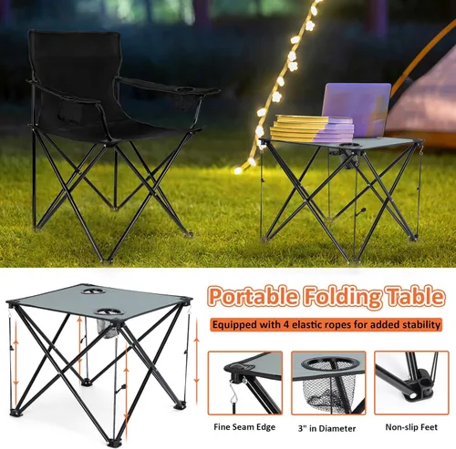 Miniatura 6 de Leonyo Paquete de 2 sillas de campamento para adultos, sillas de césped con mesa, sillas plegables resistentes para exteriores, sillas deportivas