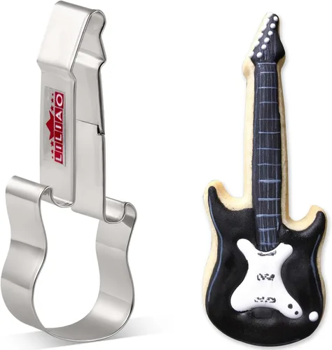 LILIAO Cortador de galletas de guitarra eléctrica, cortador de fondant de galletas de rock and roll, 1.6 x 4.6 pulgadas, acero inoxidable
