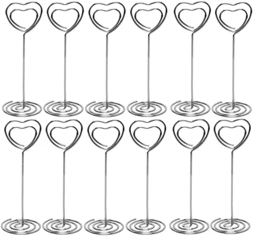 Miniatura 8 de Soporte para tarjetas de número de mesa, 25 soportes para fotos para mesas, soportes para números de fotos en forma de corazón, clips de tarjetas