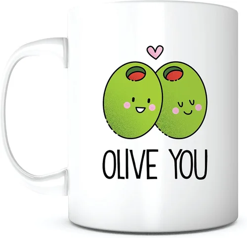 Olive You-Taza de café matutina de 11 onzas para aniversario, romántica, divertida y linda para novio, novia, agradecimiento por amor, Navidad, día