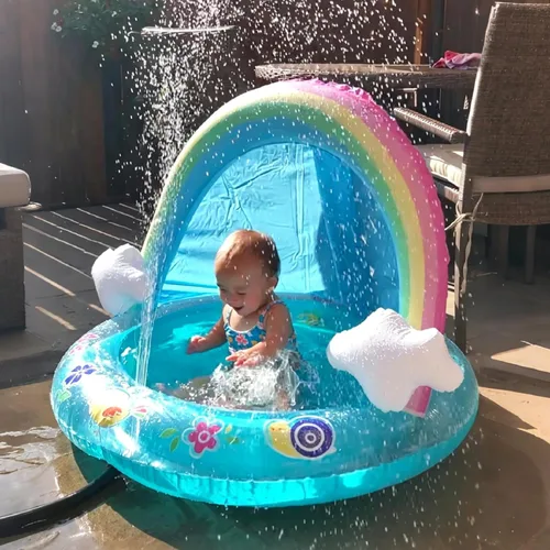 Miniatura 7 de Hiwena - Piscina para bebés con chorro y toldo de arco iris, 40 pulgadas, para niños de 1 a 3 años
