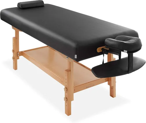 Saloniture Mesa de masaje estacionaria profesional, incluye estante, reposacabezas, soporte facial y refuerzo, color negro