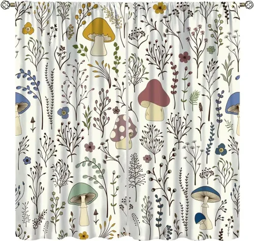 Miniatura 9 de Cortinas semitraslúcidas de hongos, estilo bohemio, plantas místicas, sol, luna, tratamiento de ventana para dormitorio, sala de estar, cocina
